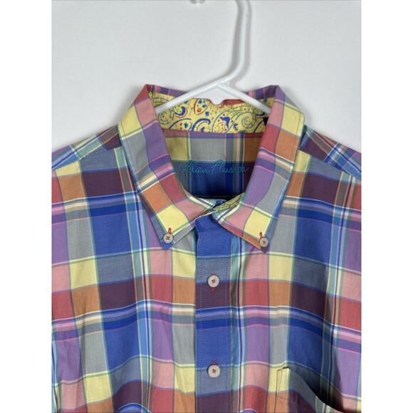 Alan Flusser Multicolor Plaid Long Sleeve Colorful Button Up Size XL 100% Cotton - Picture 1 of 7